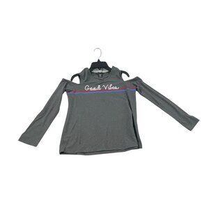Love Alexa NWT Girls Good Vibes Cold Shoulder Top Gray Long Sleeve L Stretch